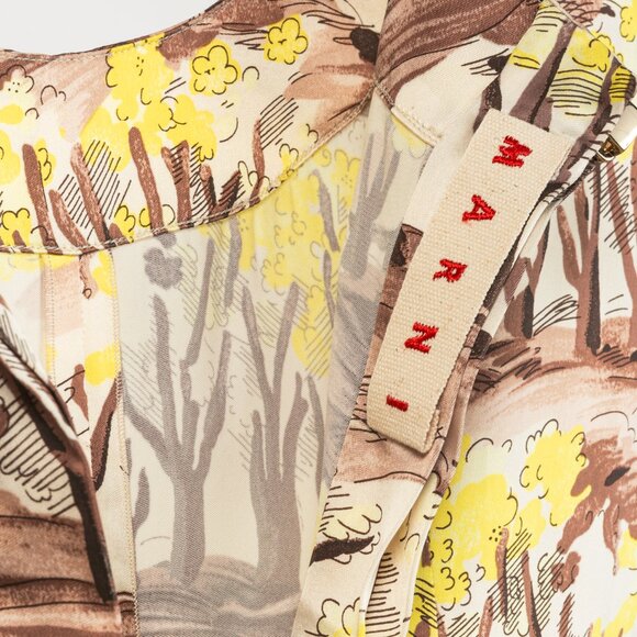 Marni AW/13 Brown & Yellow Forest-Print Viscose 3/4-Sleeve Blouse - Picture 7 of 10